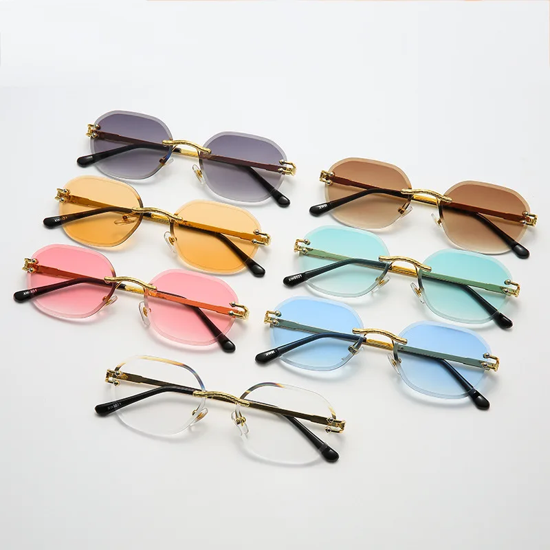 

Designer Sunglasses Women Irregular Ocean Color Fashion Vintage Cut Lens Small Rectangle Frameless Sun Glasses