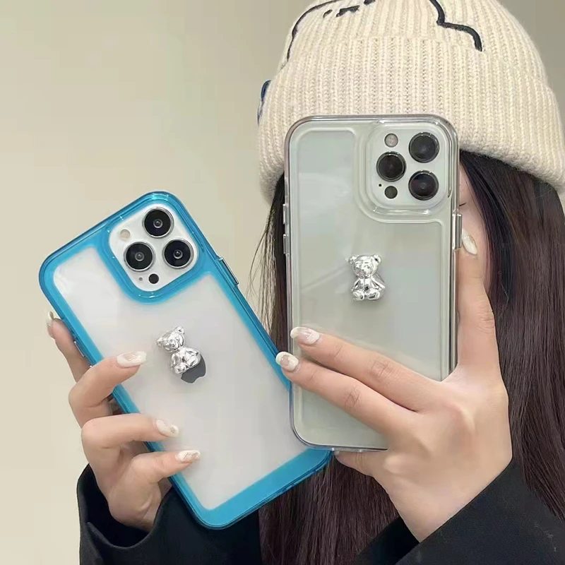 

2022 New Arrival Soft TPU Cute Silver Bear Phone Case for All iPhone Models