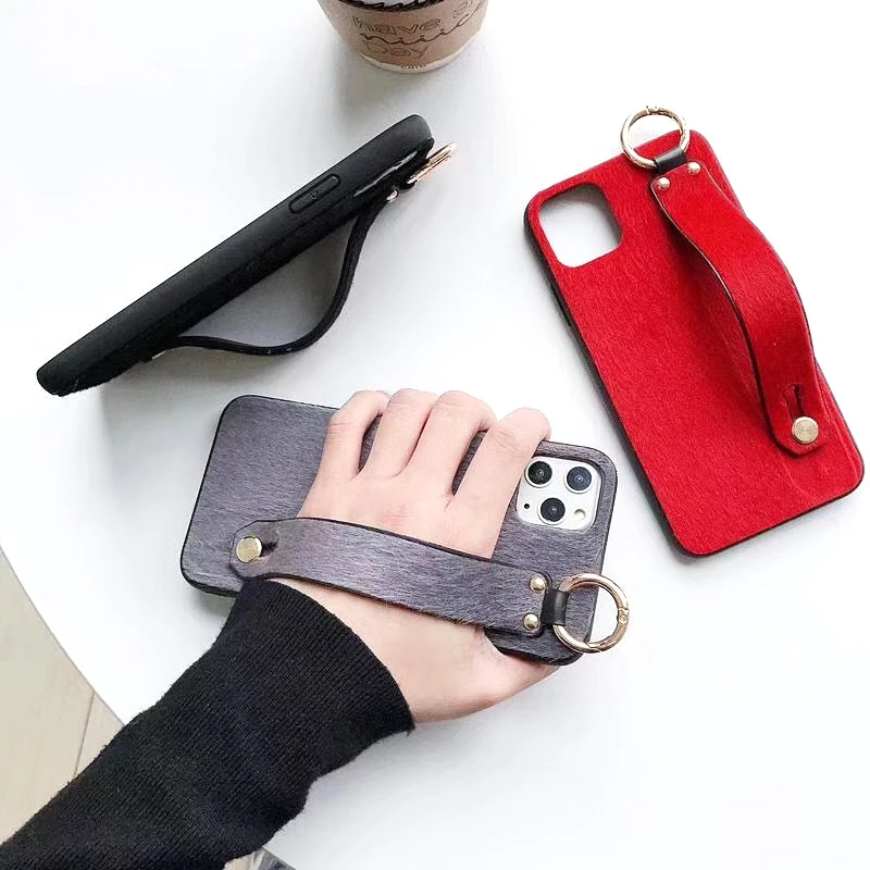 

Free Shipping for iPhone 13 12 11 pro XS Max XR 8 7 Plus Soft Cover Phone Holder Anti-fall Phone Cover Wrist Strap Bracket Case