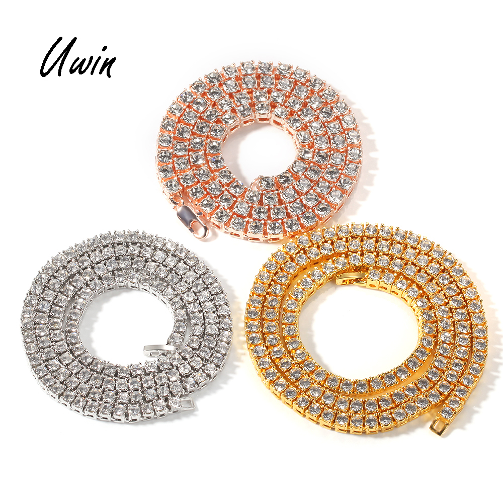 

Wholesale Tennis Chain Rhinestone Black Tennis Necklace Gold Plated Necklace Low MOQ Hip Hop Men Jewelry, Gold, silvery, black, rose gold in stock