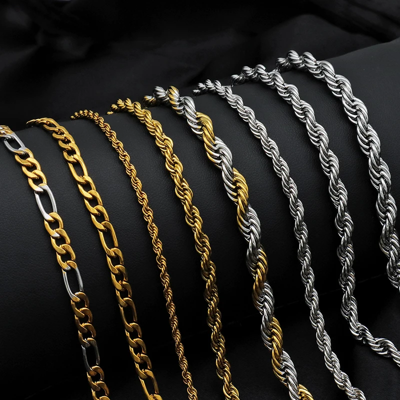 

WN029 18K gold plated stainless steel jewelry chain bulk Rope chain necklace