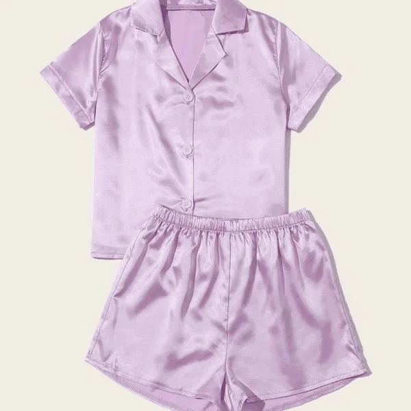 

Hot Sale New Design Pink Baby Summer Children Silk Satin Pajamas Set Kids