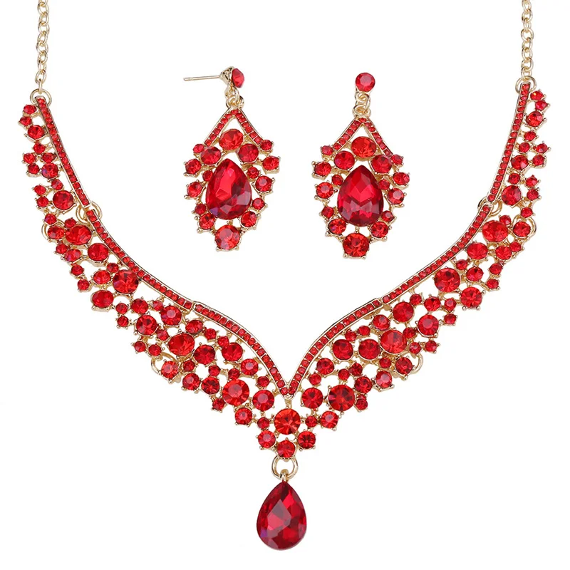 

2022 hot sale rhinestone wedding bridal necklace and earring sets