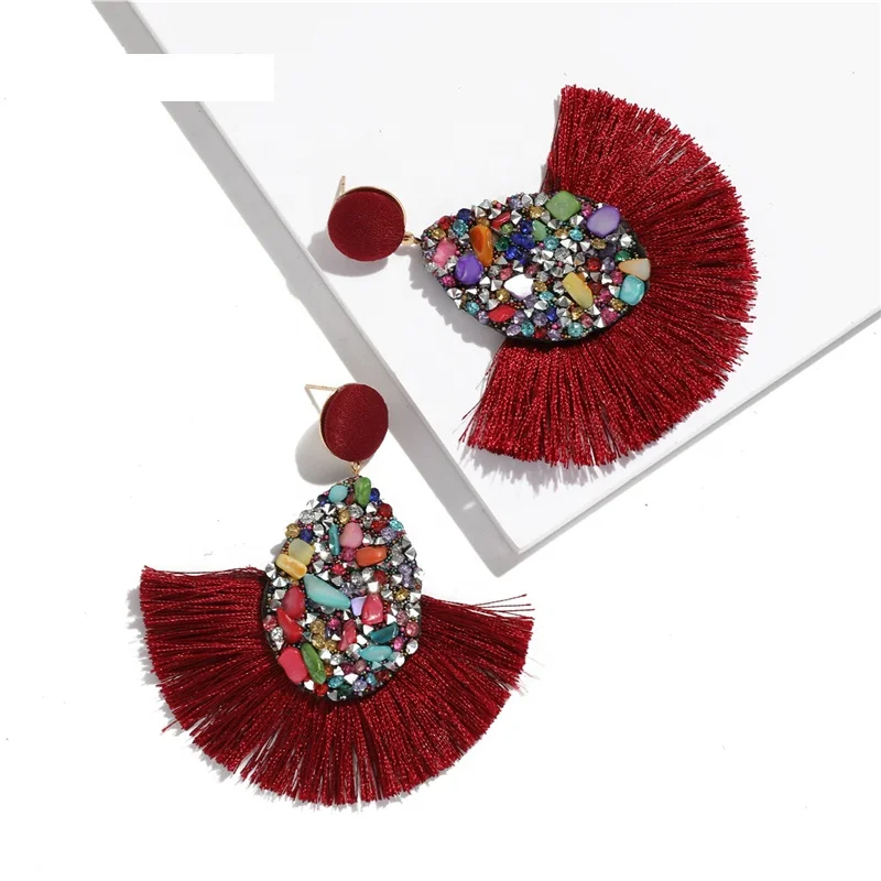 New Colorful Crystal Tassel Earring Statement Jewelry Womens Earrings
