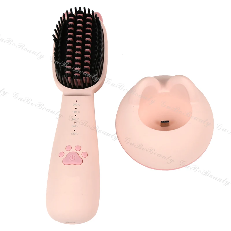 

Gubebeauty cute pink handy girls straighten hair salon equipment hair straightener brush for homeuse outdoor with FCC&CE