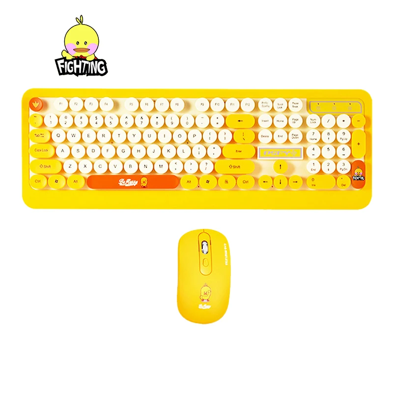 

Gaming Office Cute Punk Retro Round Keycap Cartoon Wireless Keyboard Mouse Combos