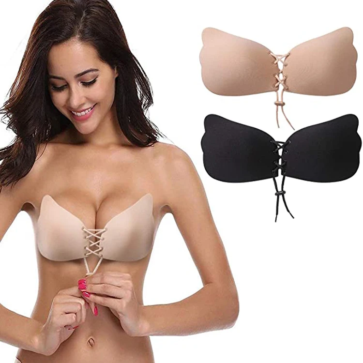 

MOQ 1 2021 Hot Sale Wing Shape Sticky Bra Invisible Strapless Adhesive Backless Bras Silicone Push Up Bra For Women
