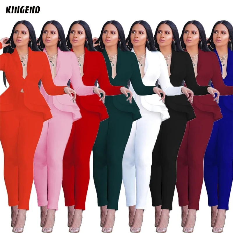 

KD1091 Latest Elegant Flounces Air Layer Office Ladies Suit Uniform Sexy Casual Suit For Women Formal, As pictures