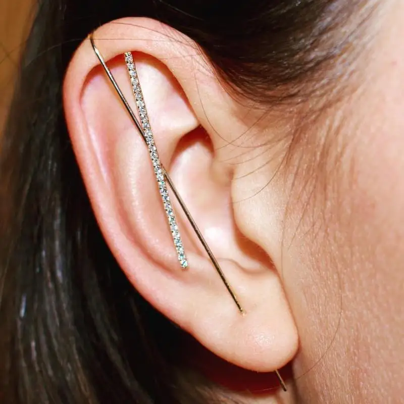 

Hotsale Climbers Rhinestone Lightning Ear Cuff Pin Clip Wrap Crystal Earring Hooks Piercing Earrings