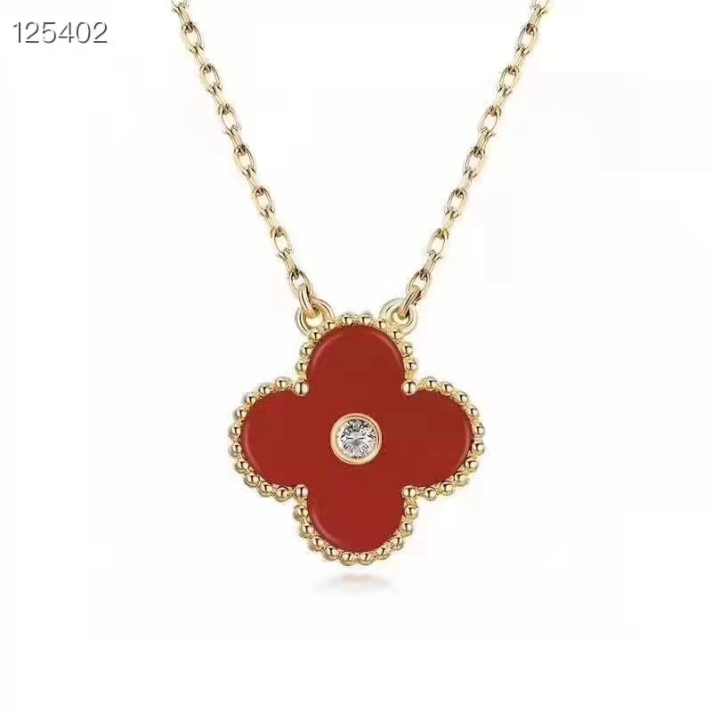 

18k Real Gold Four-leaf Clover Necklace With Natural Diamond Clavicle Chain Pendant