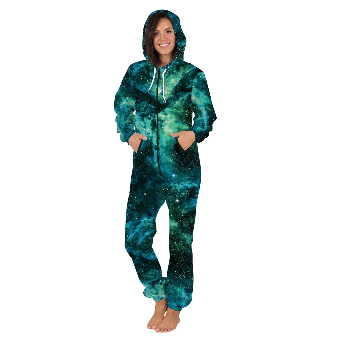 

Unisex Women Men Hoodies Pajamas 3D Lion Galaxy Print Hoodies Hooded Jumpsuit Costumes Cosplay Rompers Christmas Pajama