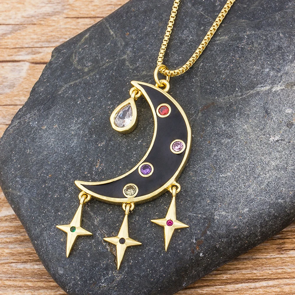 

Red Black Crescent Moon Rhinestone CZ Necklace Choker Chain Charm Pendant Necklace Women Jewelry For Masquerade Evening Party