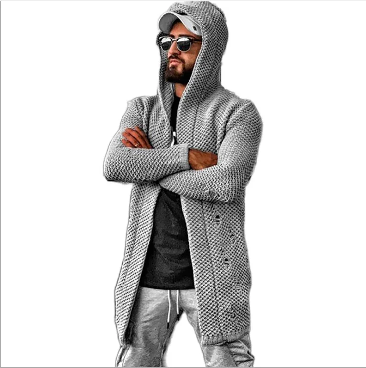 

Men's New Cardigan Pure Color Hooded Jacket Sweater