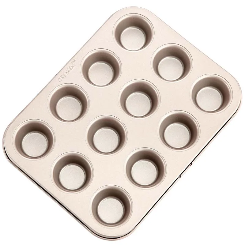 

CHEFMADE 12-Cavity Non-Stick Mini Cupcake Pan Bakeware Mini Muffin Pan for Oven Baking, Champagne gold