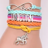

2019 Hot Sale Unicorn Fashion Colorful woven Bracelet for Women leather Bracelet
