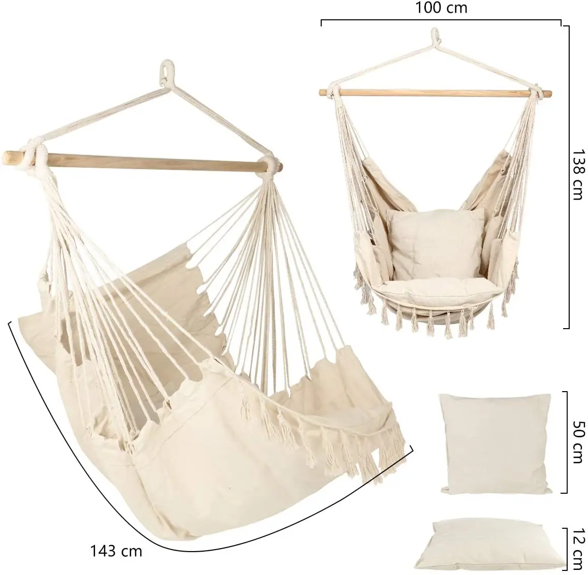 For Woqi Bravo Outdoor & Indoor Handmade Cotton Fabric Macrame Hammock Chair Swing Beautifully Designed for Comfort and Style