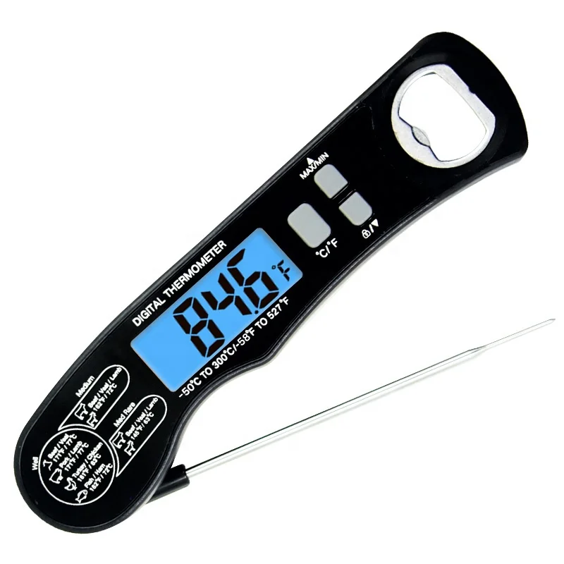 

CH-112 Newest Instant Read BBQ Thermometer IP66 Waterproof Folding Probe with gravity sensor Rotating Screen Meat Thermometer, Orange, black