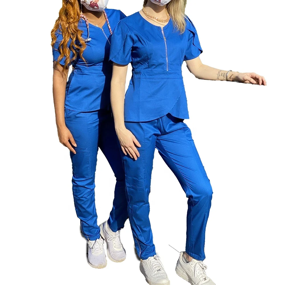 

2021 New Hospital Uniforms Nursing Scrubs Women Uniform Figs Scrubs Nurses Short Sleeve Uniforms Sets With Zipper, Customized