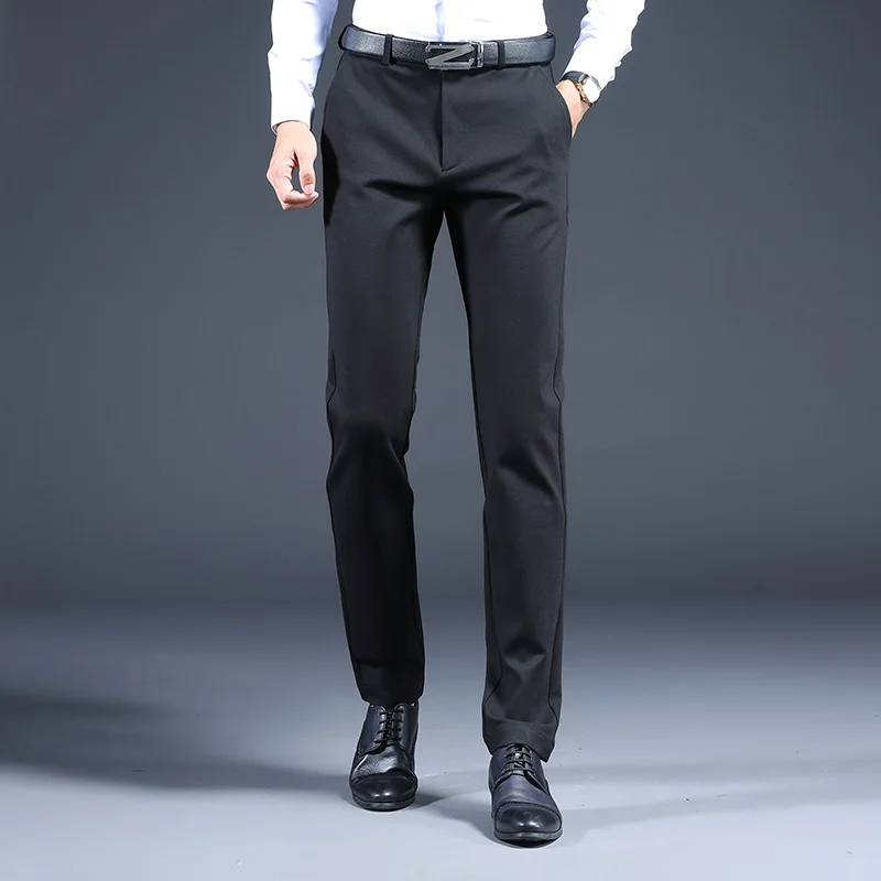 

Wholesale mens black formal pant High elsticity slim fit business pant Custom logo print casual pant for men