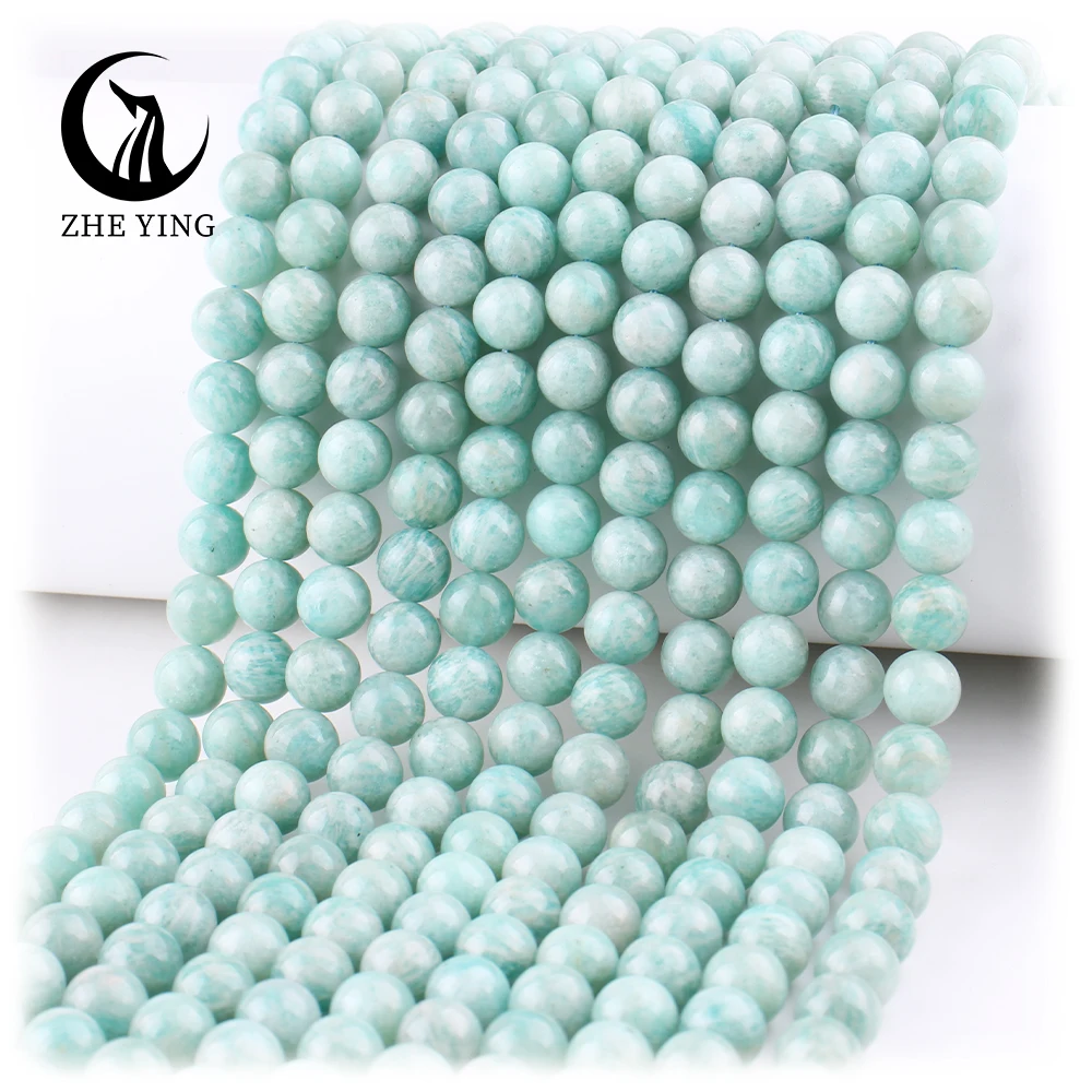 

Zhe Ying 6mm 8mm 10mm striped amazonite beads round natural stone beads gemstone string Natural blue green ice amazonite beads
