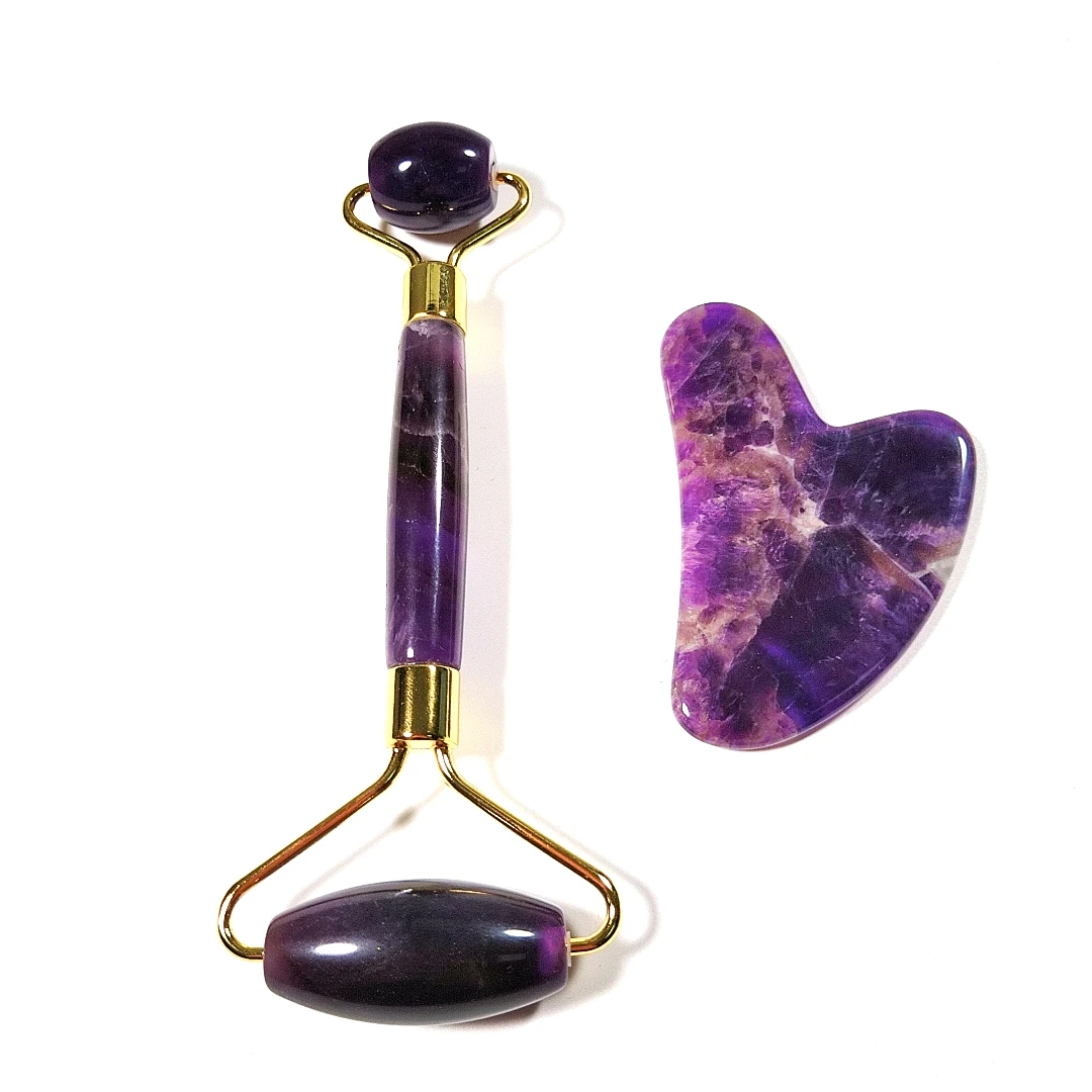 

Good wholesale Jade face roller amethyst quartz facial roller wireless face massager carvings decorative table ornament for sale