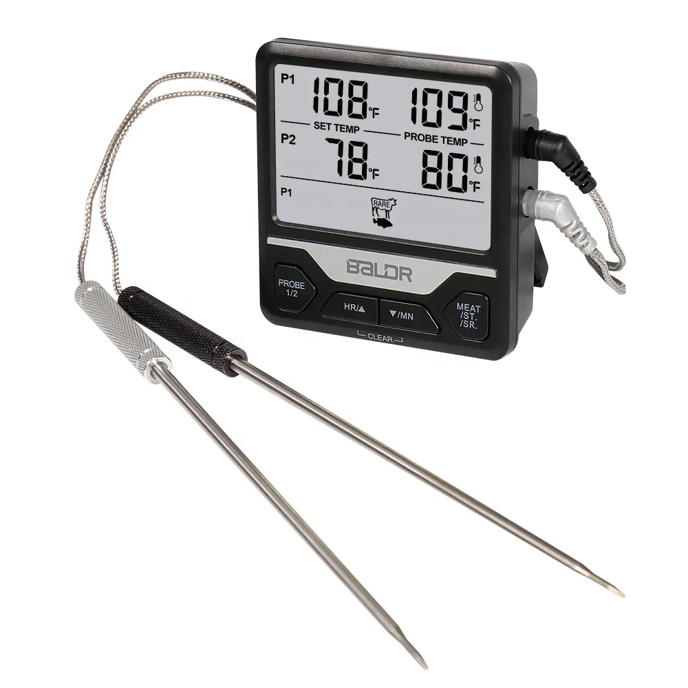 

BALDR B0373 Portable LCD digital Baking instant Reading Meat BBQ Temperature Gauge with 2 Probes Cooking Food Thermometer