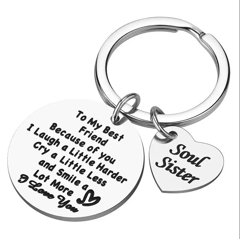 

Personalized small gifts To My Best Friend gifts stainless steel round card corrosion lettering keychain customizable key chain