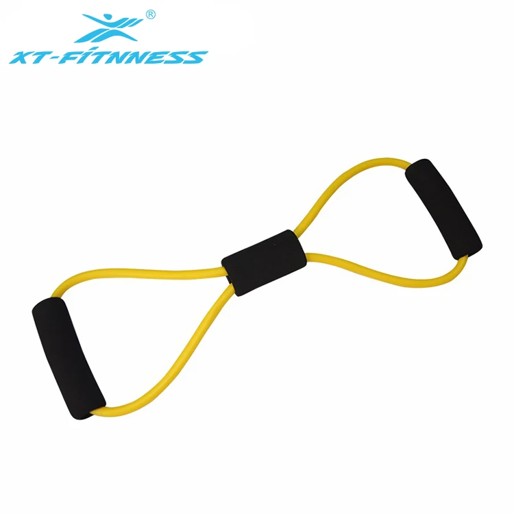 

Stretch Resistance Fitness 8 shape Yoga Exercise elastic latex tube with foam, Yellow