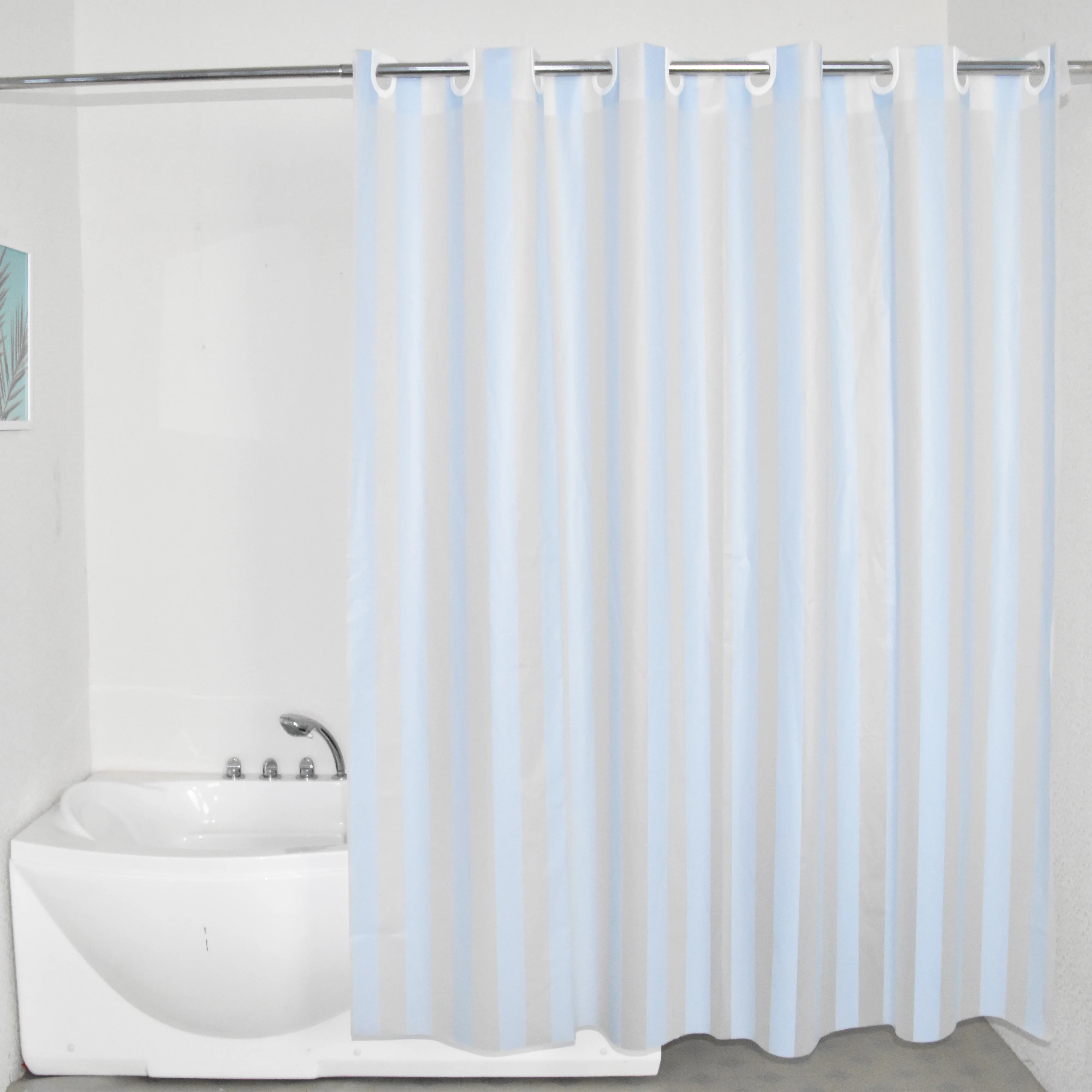 Waterproof Hookless Shower Curtain Translucent 100 Peva Stripe Blue