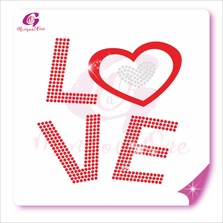 

Valentine Days Love Letter Heart Rhinestone Vinyl Heat Transfer, Select from color chart