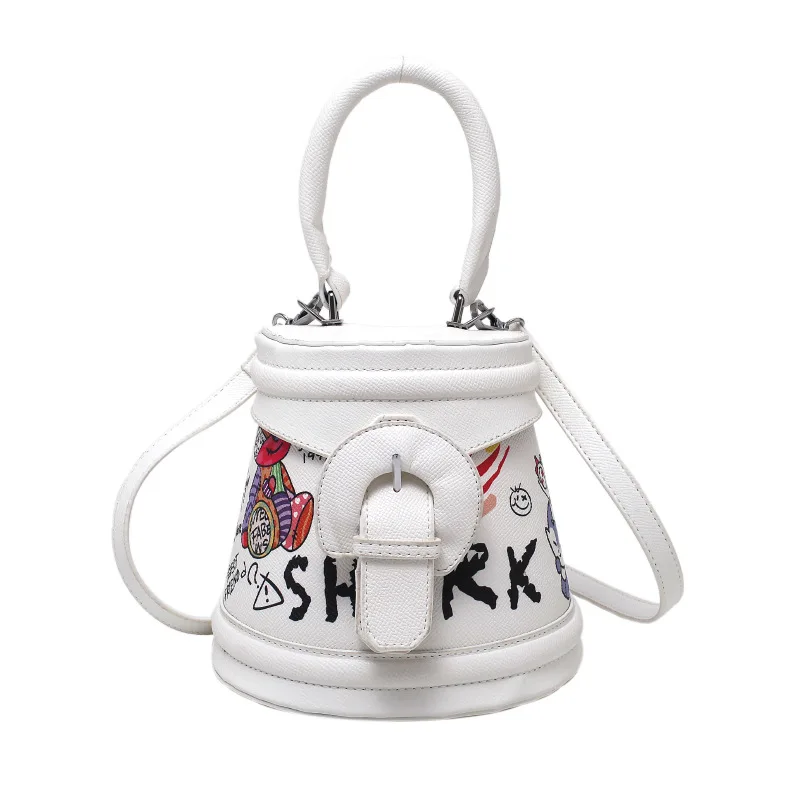 

Personality Printed Letter Bucket Bag Female 2022 New Graffiti Handbags Fashion Shoulder Messenger Bag