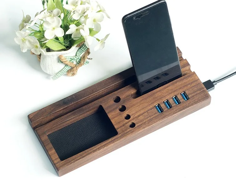 
New design black walnut desktop organizer with USB 