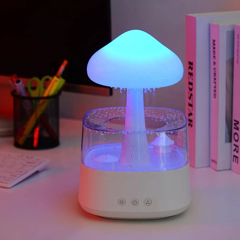 

2023 Amazon Newly Popular Bathroom Help Sleeping Rainbow Night Light Rainy Mushroom Humidifier Rain Cloud Oil Diffuser