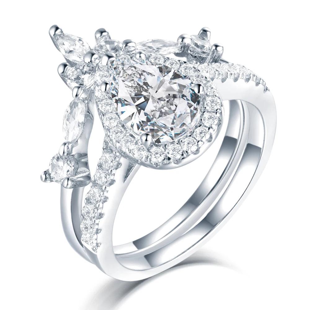 

Ready to Ship Pear Shape 925 Silver Wedding Rings for Women