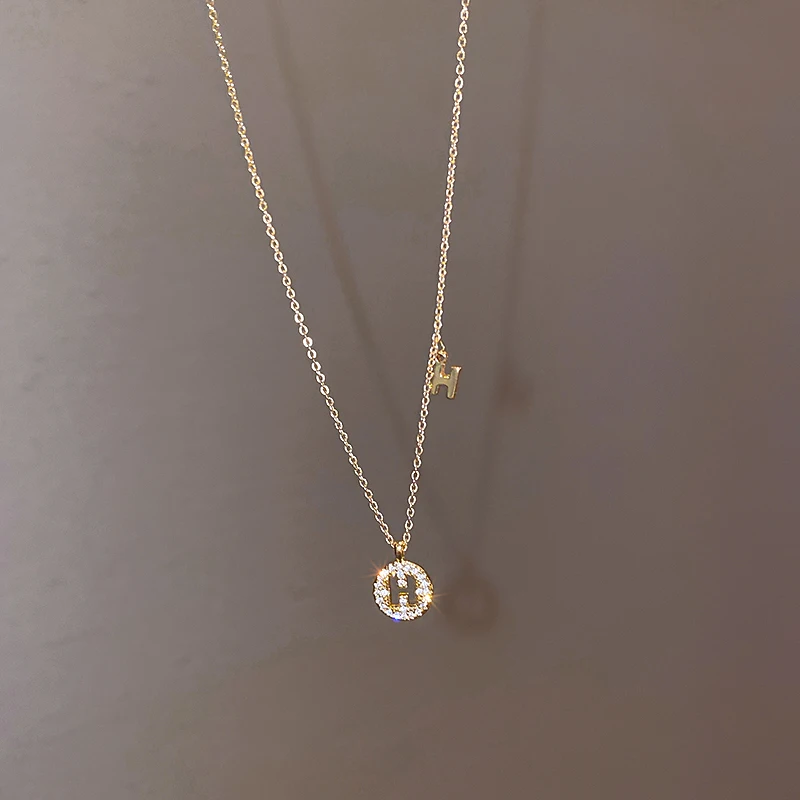 

real gold plated fashion crystal pendant letter h necklace
