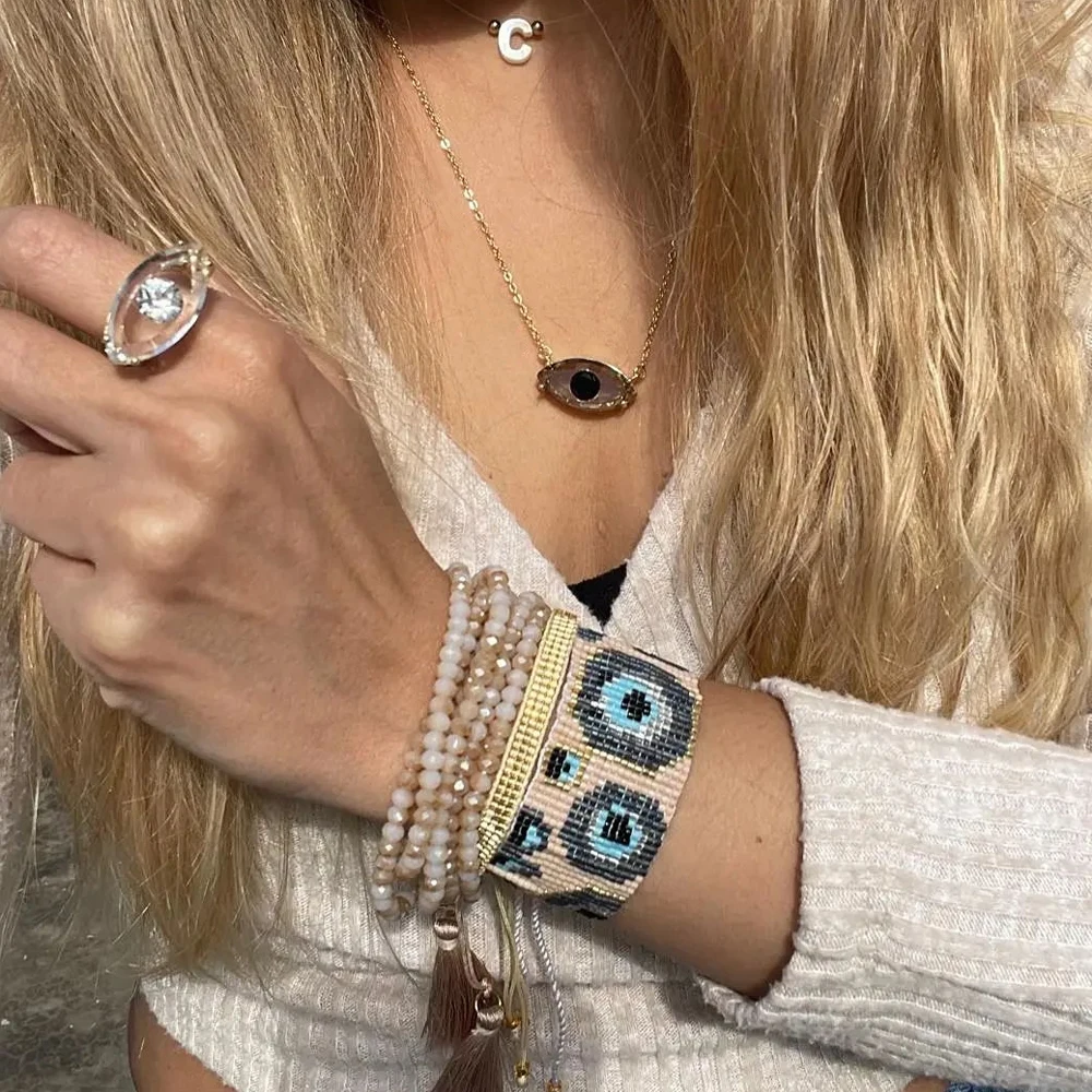 

Go2Boho Turkish Crystal Miyuki Beads Handmade Woven Evil Eye Bracelet Sets Tassel Pulsera Fashion Jewelry Bracelets For Women