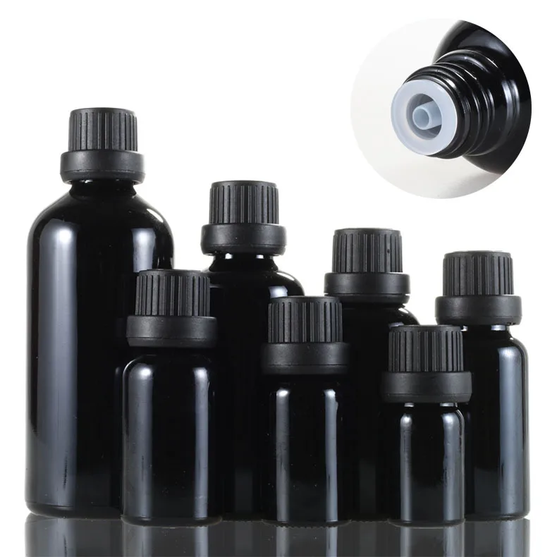 

High Sense Empty 5ml 10ml 15ml 20ml 30ml 50ml 100ml Black Essential Oil Aromatherapy Glass Bottles with Kid-proof Lids