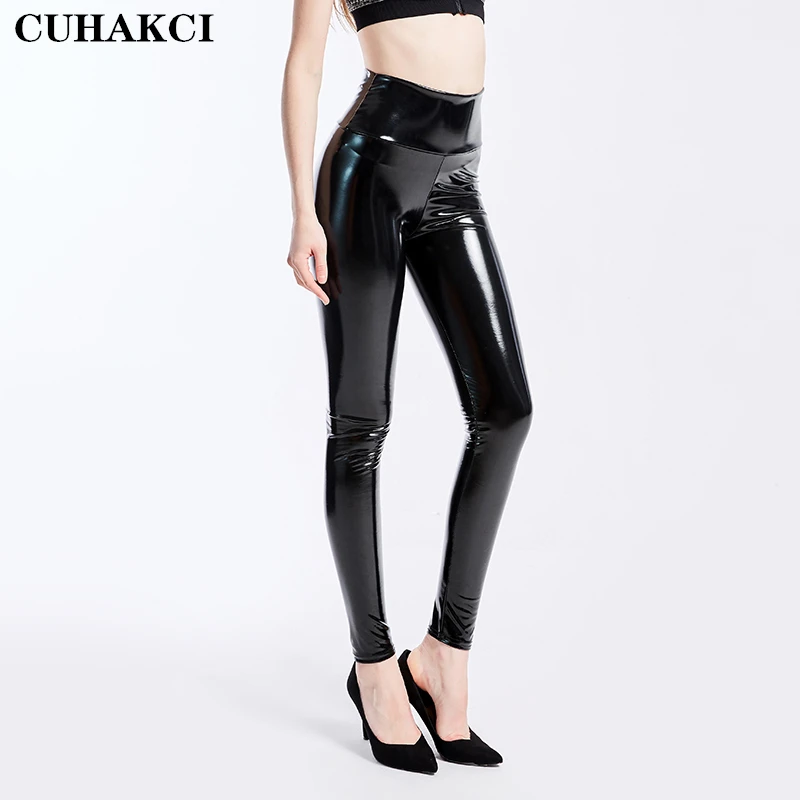 

CUHAKCI Fashion Women PU Leather Leggings High Elastic Waist Leggings Plus Size Leather Leggings Skinny Pants PU Trousers Women, Black ,blue ,red