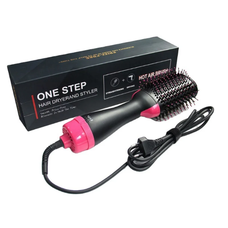 

Professional hot air brush hair dryers hair straightener comb private label, Pink.