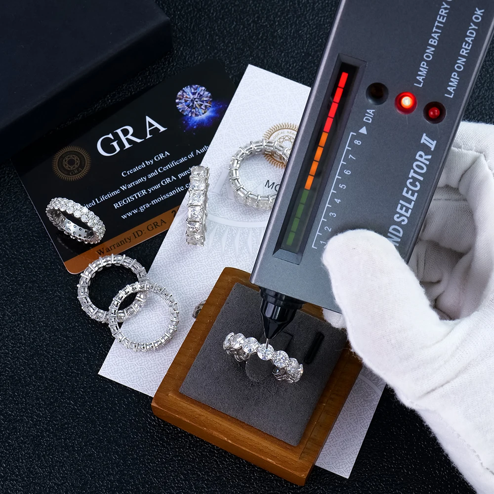 Pass test S925 Silver Princess Emerald Round Cut Vvs d Color Eternity Moissanite Diamond Hip Hop Tennis Ring for Men and Women