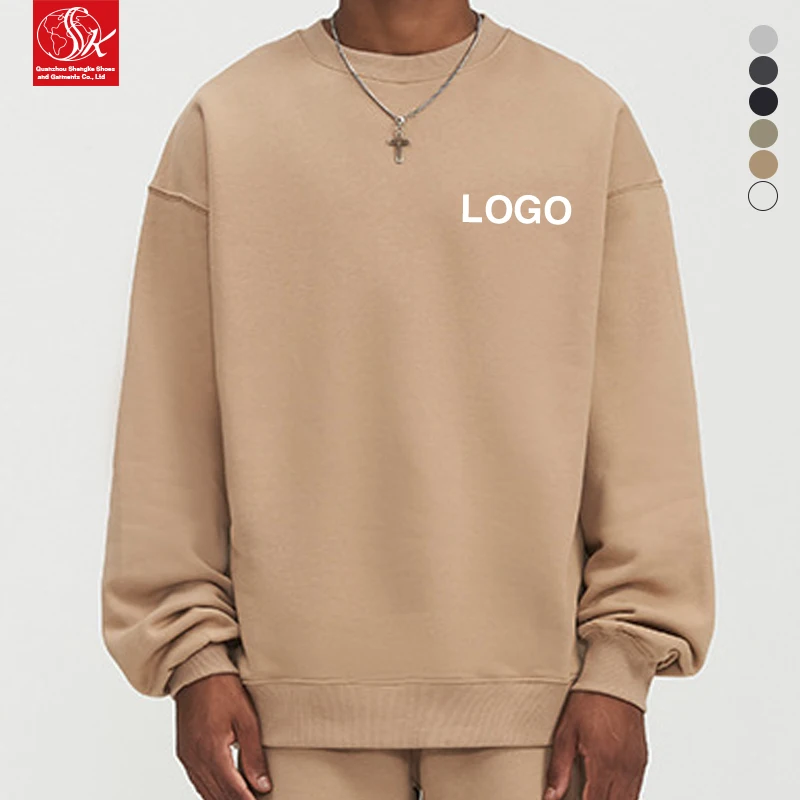 Men's Premium 380G O-Neck Crew Neck Fleece Shirt Distressed Winter Knitted Solid Color Streetwear Heavy-Duty Pullover