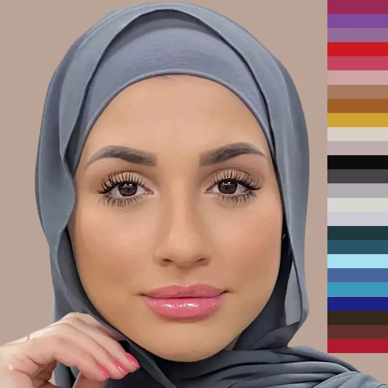 New Fashion Chiffon Hijab With Matching Inner Tube Cap Two Piece Matching Hijab Set Daily Muslim Women Scarves Shawls