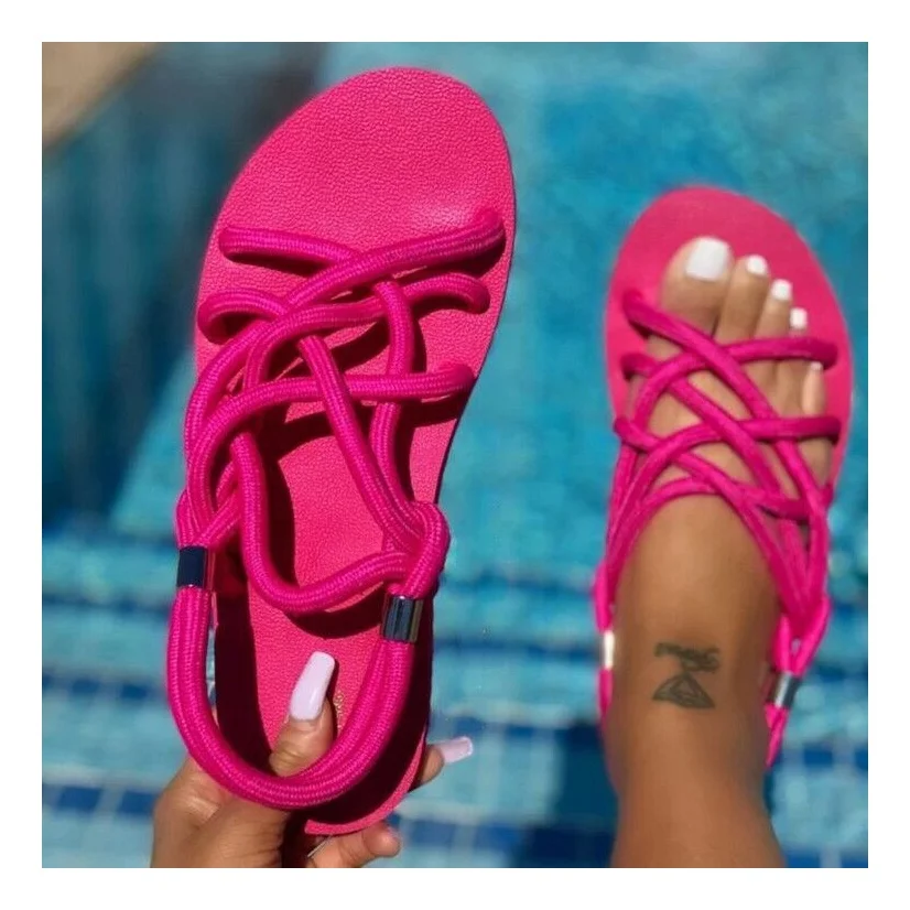 

2021 New Arrival Soft Slides Hemp Sandals Female Casual Trendy Summer Beach Slippers Flat Ladies Rope Sandals Shoes Flat Sandals