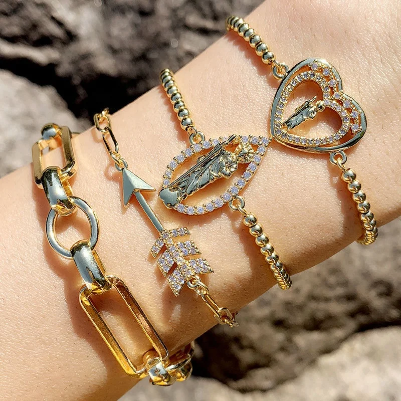 

Gold Chain Heart Virgin Mary Bracelets For Women, Silver