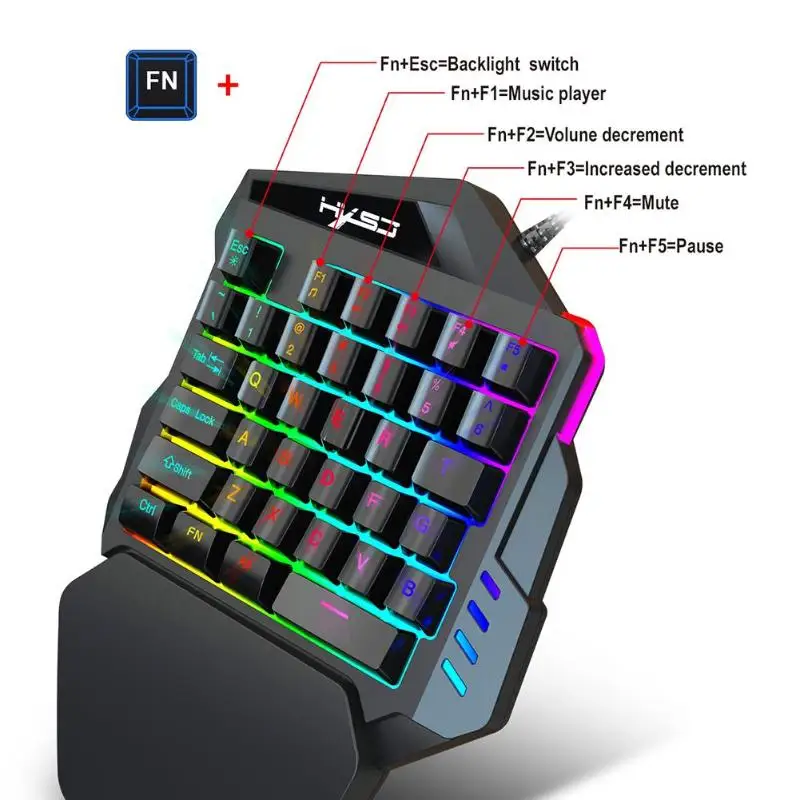 New Arrival V100 1.6m Wired Gaming Keyboard Mechanical Feel Backlight 35 Keys One-handed Keyboard Black for PC MINI Keyboard