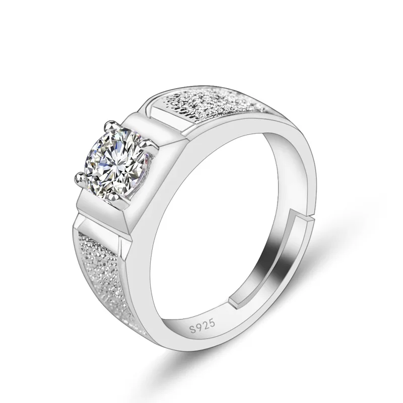 

Zircon Resizable Wedding 925 Sterling Silver Bridegroom Men Finger Ring For MEN, Platinum plated