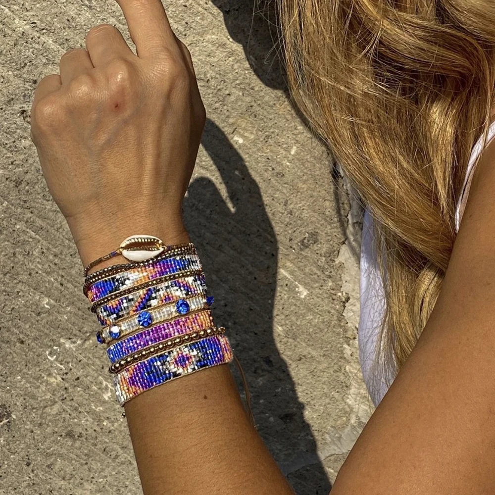 

2021 Women MIYUKI Bead Bracelet Geometric Pattern Bracelets Shell Handmade MIYUKI Jewelry, As pictures color