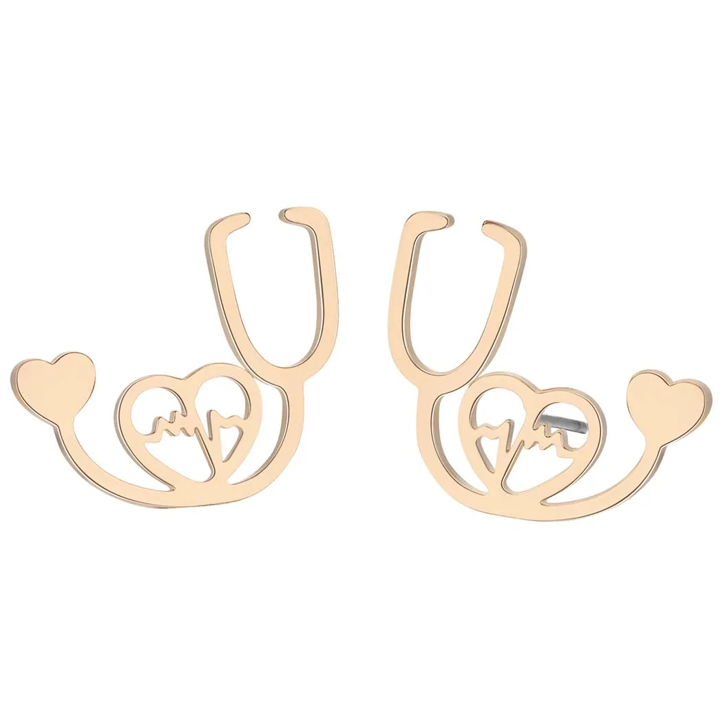 

Stethoscope Heartbeat Stud Earrings Women Love Heart Gold Medical Nurse Doctor Gifts fashion Earrings Fashion Jewelry, Rose gold,silver ,18k gold