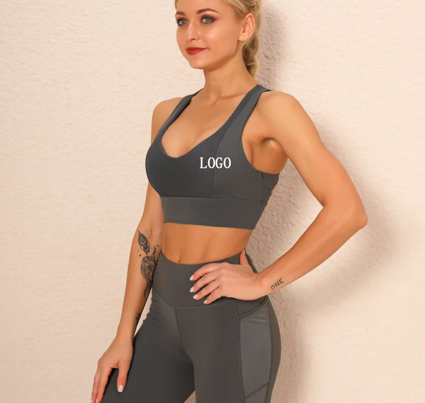 

Top Selling Sports Yoga Underwear Fitness Cross Beauty Back Gathered Shockproof Seamless Bra Female Spot, As picture