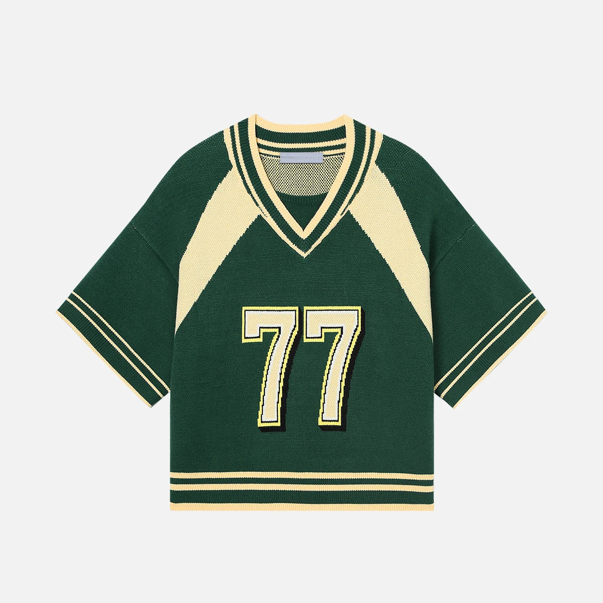 Wholesale Custom Applique Number Multi-Texture Knit Jersey Women's Blokecore Cropped V-Neck Sweater